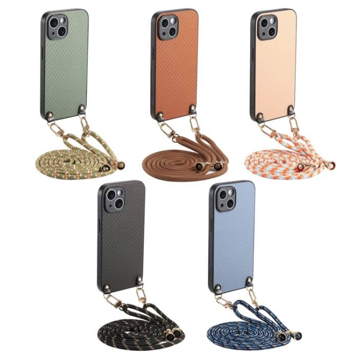 Telefonhülle mit Carbonfaser-Textur und Lederrückseite und Umhängegurt, For iPhone 7 Plus / 8 Plus, For iPhone 6 Plus / 6s Plus, For iPhone 6 / 6s – Bild 8