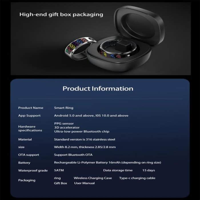 R12 SIZE 8 Smart Ring, unterstützt Herzfrequenz / Blutsauerstoff / Schlaf / mehrere Sportmodi – Bild 9