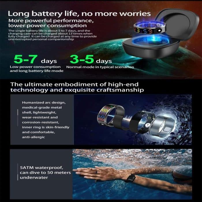 R12 SIZE 11 Smart Ring, unterstützt Herzfrequenz / Blutsauerstoff / Schlaf / mehrere Sportmodi – Bild 7