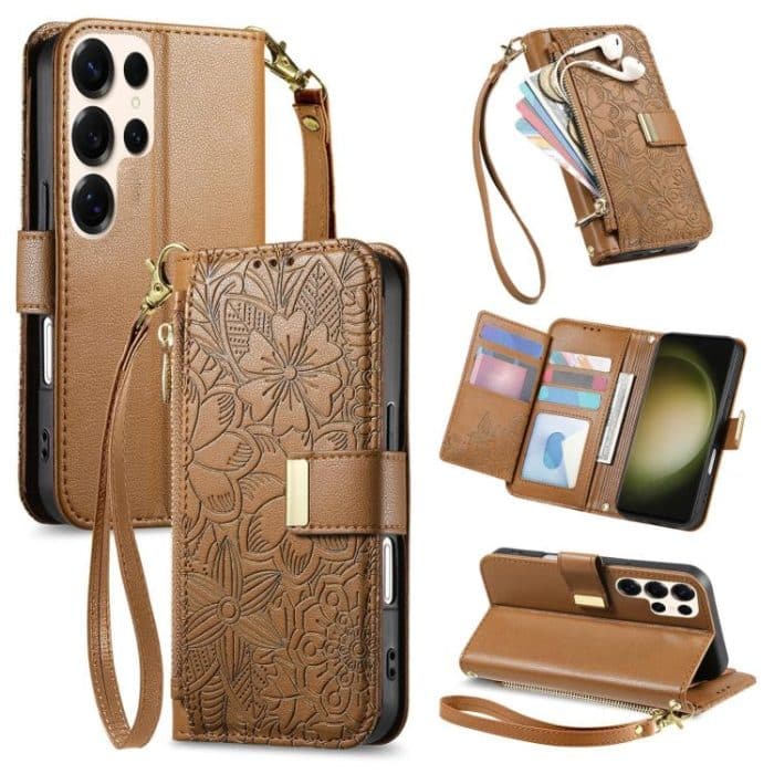 SYA002955711A.jpg Flowers Leaves Zipper Wallet Leather Phone Case with Strap – Bild 1