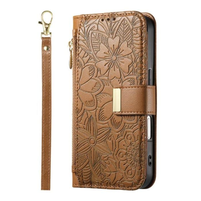 Flowers Leaves Zipper Wallet Leather Phone Case with Strap – Bild 2