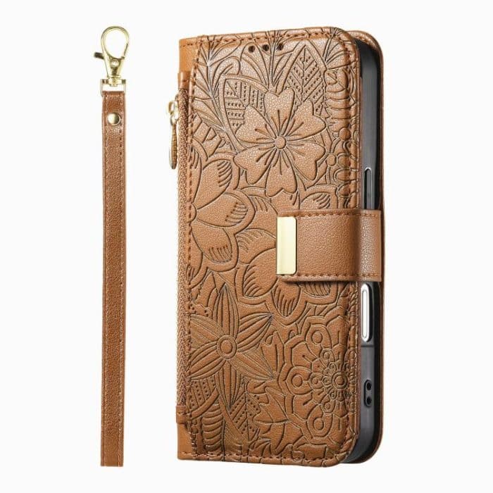 Flowers Leaves Zipper Wallet Leather Phone Case with Strap – Bild 2