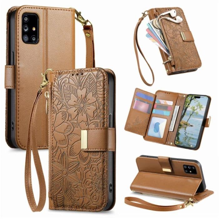 Flowers Leaves Zipper Wallet Leather Phone Case with Strap – Bild 1