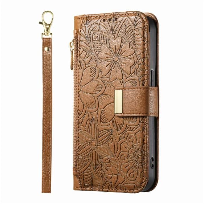 Flowers Leaves Zipper Wallet Leather Phone Case with Strap – Bild 2