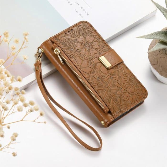 Flowers Leaves Zipper Wallet Leather Phone Case with Strap – Bild 7