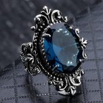 925 Silber Vintage Gänseeiförmiger meerblauer Topas-Ring
