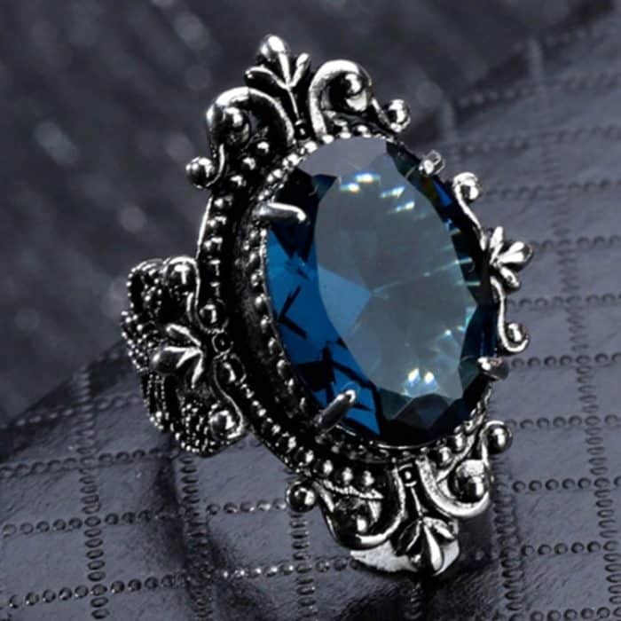 925 Silber Vintage Gänseeiförmiger meerblauer Topas-Ring – Bild 1