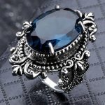 925 Silber Vintage Gänseeiförmiger meerblauer Topas-Ring – Bild 2