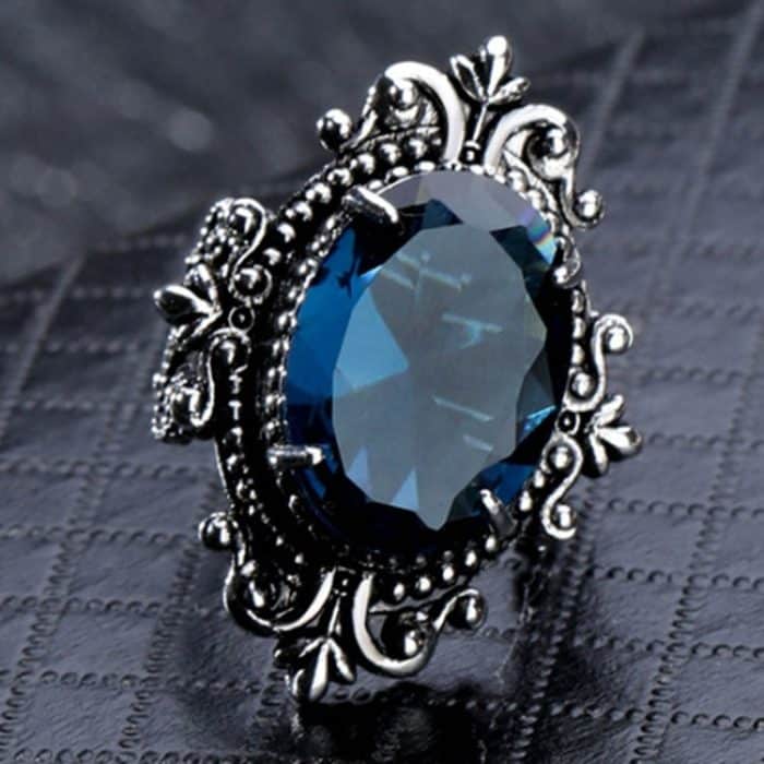 925 Silber Vintage Gänseeiförmiger meerblauer Topas-Ring – Bild 3