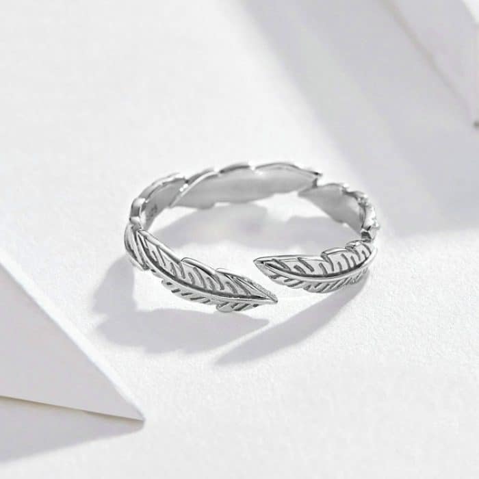 Sterling Silber Ring Weißer Federring Mode Einfacher Ring – Bild 2