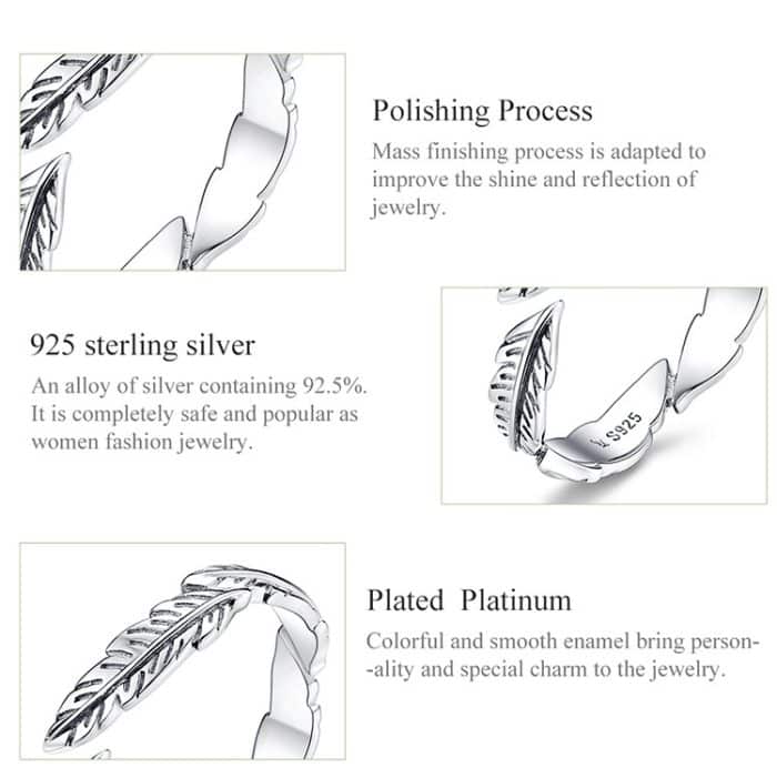 Sterling Silber Ring Weißer Federring Mode Einfacher Ring – Bild 4