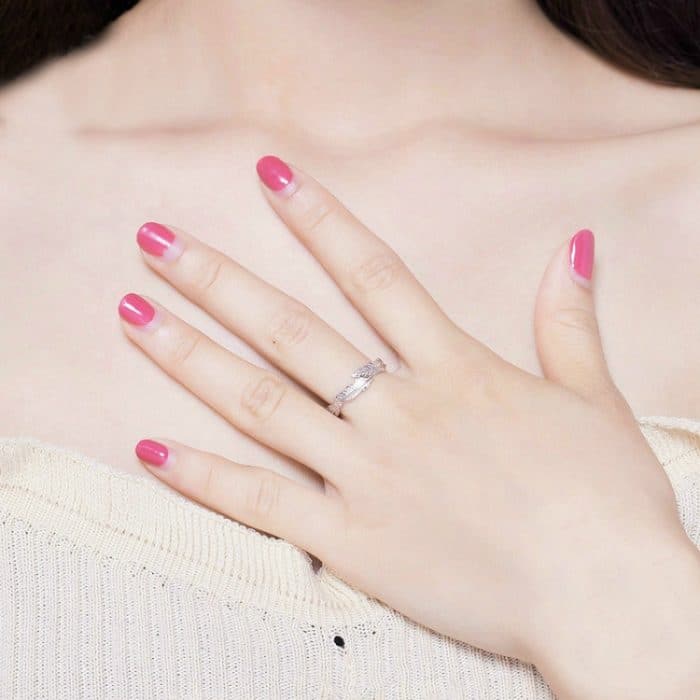 Sterling Silber Ring Weißer Federring Mode Einfacher Ring – Bild 5