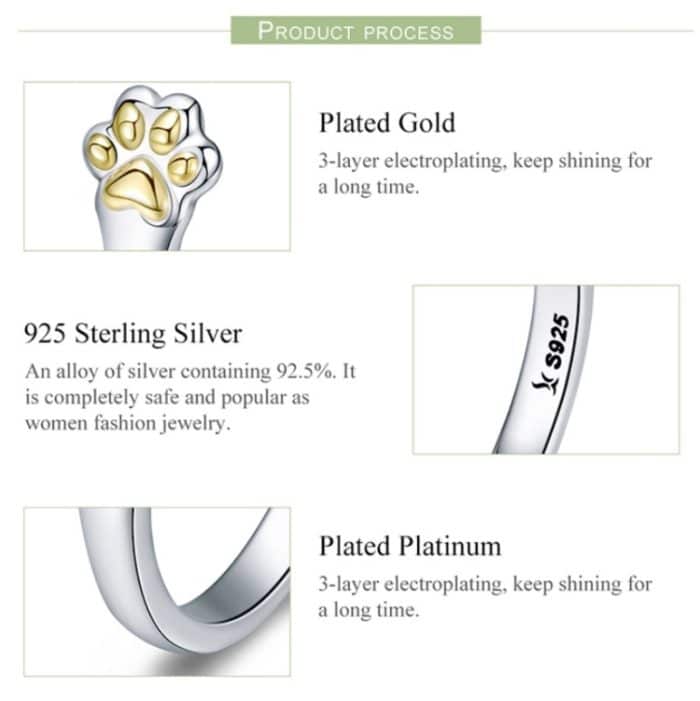 S925 Sterling Silber Temperament Weiblicher Ring Pfotenabdruck Vergoldeter Ring – Bild 3