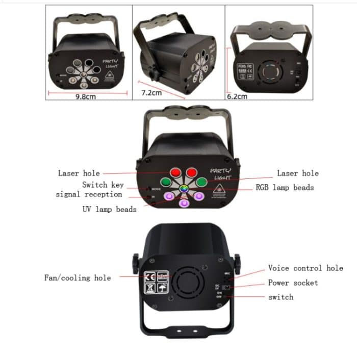 R90 8W UV Mini Laser Licht Sound Control Induktion Bühne Atmosphäre Licht Bar KTV Laser Licht, USB Plug-in, Built-in Battery Charging – Bild 3