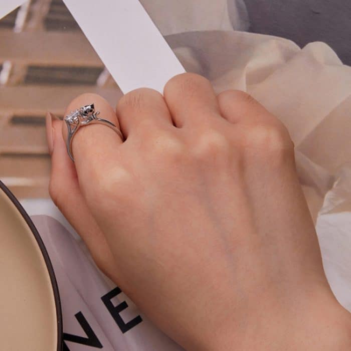 Sterling Silber S925 Katze Zirkon platinierter Tierring – Bild 4