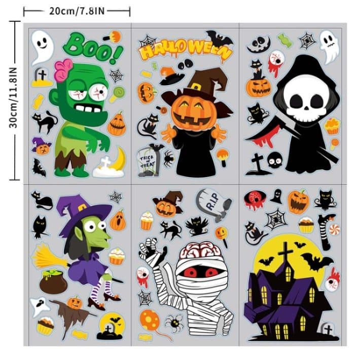 2 Sets SQ629 Halloween elektrostatische Fensteraufkleber, Party-Dekoration, Glasfenster, Wand, doppelseitige Aufkleber, 20x30cm, Halloween Ghost, Halloween Skeleton, Pumpkin Expression – Bild 3