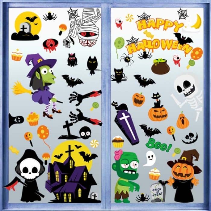 2 Sets SQ629 Halloween elektrostatische Fensteraufkleber, Party-Dekoration, Glasfenster, Wand, doppelseitige Aufkleber, 20x30cm, Halloween Ghost, Halloween Skeleton, Pumpkin Expression – Bild 5