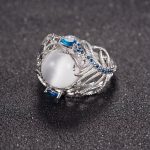Vintage Silber Hohle Natürliche Opal Ringe Feder Muster Ringe für Frauen Schmuck – Bild 3