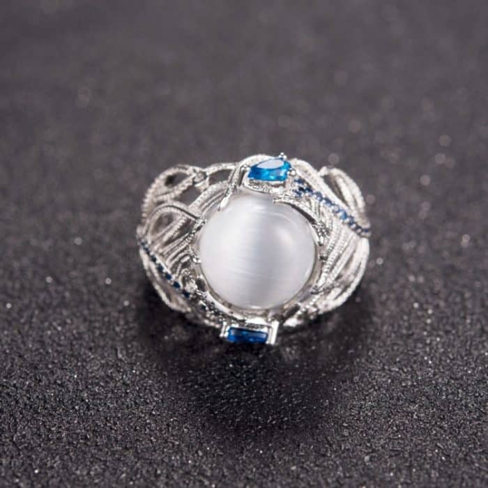Vintage Silber Hohle Natürliche Opal Ringe Feder Muster Ringe für Frauen Schmuck – Bild 5