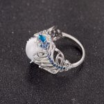 Vintage Silber Hohle Natürliche Opal Ringe Feder Muster Ringe für Frauen Schmuck – Bild 6