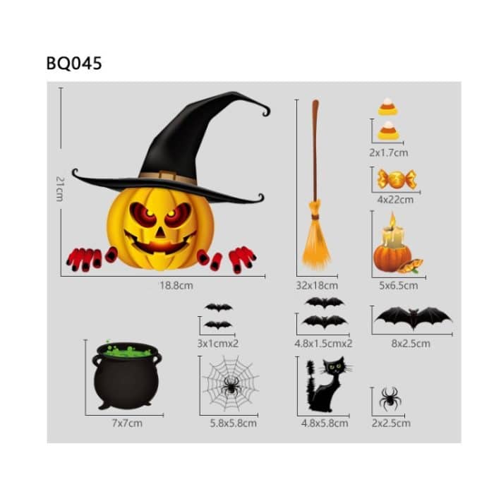 3 Sets Halloween-Dekorationsaufkleber, Kürbislampe, Spinnengeist, elektrostatische Aufkleber, Stil:, BQ040ABCD-45-46-47-48, BQ040ABCD-50-51, BQ041-42-43-44, BQ41-42-43-44-47-48, BQ049 + 050 + 052, BQ049 + 50 + 51 + (52 x 2), BQ049-51-52 – Bild 2