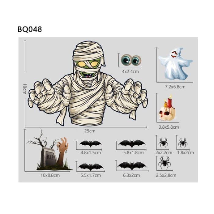 3 Sets Halloween-Dekorationsaufkleber, Kürbislampe, Spinnengeist, elektrostatische Aufkleber, Stil:, BQ040ABCD-45-46-47-48, BQ040ABCD-50-51, BQ041-42-43-44, BQ41-42-43-44-47-48, BQ049 + 050 + 052, BQ049 + 50 + 51 + (52 x 2), BQ049-51-52 – Bild 5