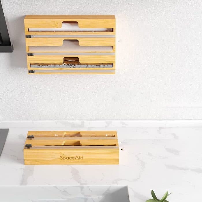 Aluminiumfolien-Wickelspender, Holz-Aufbewahrungsbox für Küchenschublade, Stil:, Two Slots, Three Slots – Bild 6