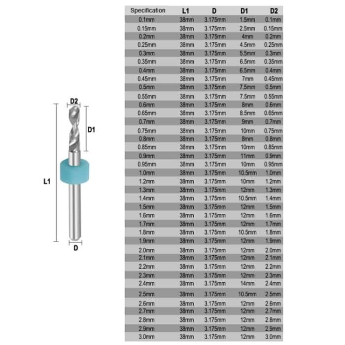 10-in-1 PCB-Wolframstahlbohrer, Schnitz-Miniaturbohrer, Größe:, 0.1-1mm, 0.6-1.5mm, 1.1-2mm, 1.5-2.4mm, 2.1-3.0mm – Bild 6