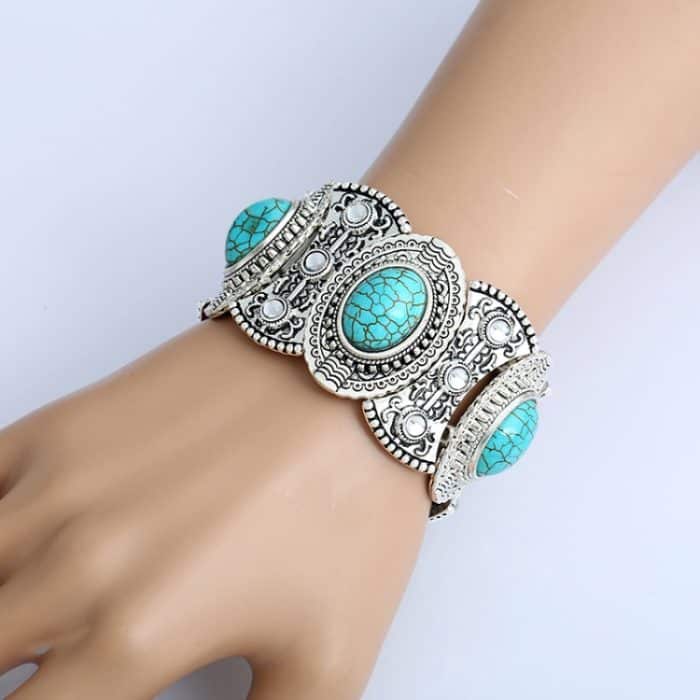 Damen Perlenarmband Türkis Ethno-Stil Charm-Schmuck – Bild 5