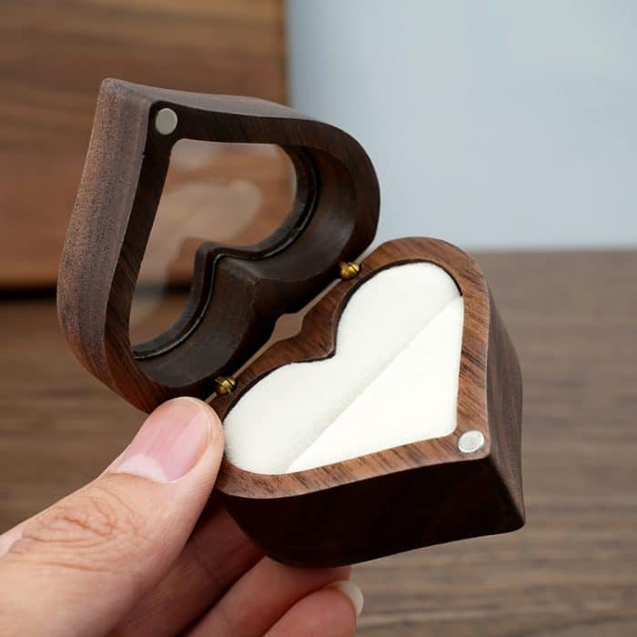 Hölzerne herzförmige Ringbox, Schmuckaufbewahrungsbox, Hochzeit, Valentinstag, Geschenkbox – Bild 4