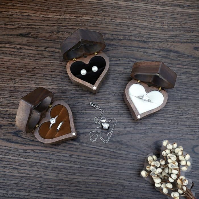 Hölzerne herzförmige Ringbox, Schmuckaufbewahrungsbox, Hochzeit, Valentinstag, Geschenkbox – Bild 6