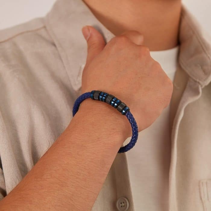 OPK PH1585 Armband aus Edelstahl mit magnetischer Schnalle und geflochtenem Lederarmband – Bild 2