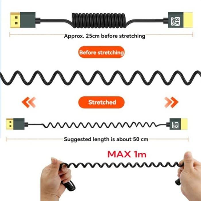 8K 60HZ HDMI 2.1 Federkabel, 0,5m Länge, Straight Head, Right Bend, Left Bend, Positive Bend, Reverse Bend, Micro HDMI To HDMI Straight, Micro HDMI Left Bend, Micro HDMI Right Bend, Micro HDMI Positive Bend, Micro HDMI Reverse Bend, Mini HDMI Straight... – Bild 7