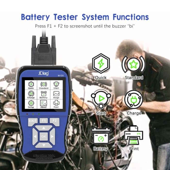 JDIAG M100 Motorräder 2 in1 OBD-Scanner-Batterietester, vereinfachte Version – Bild 4