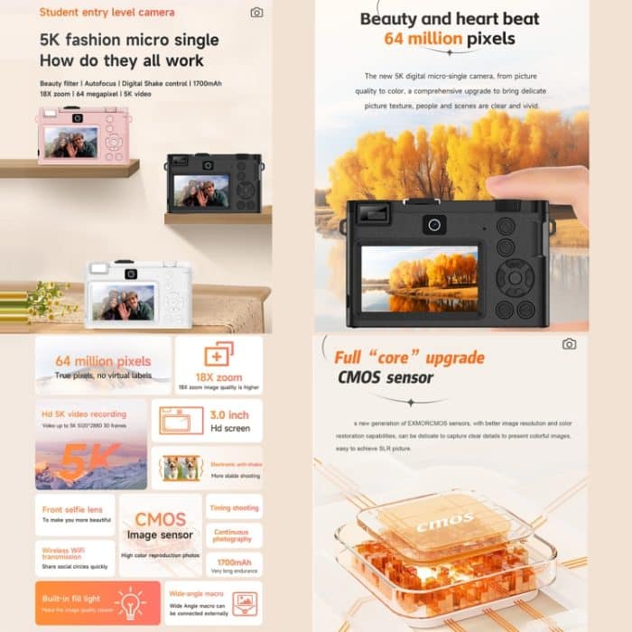 HDC-F01 3,0 Zoll 5K UHD Fotografie Digitalkamera SLR-Kamera – Bild 4