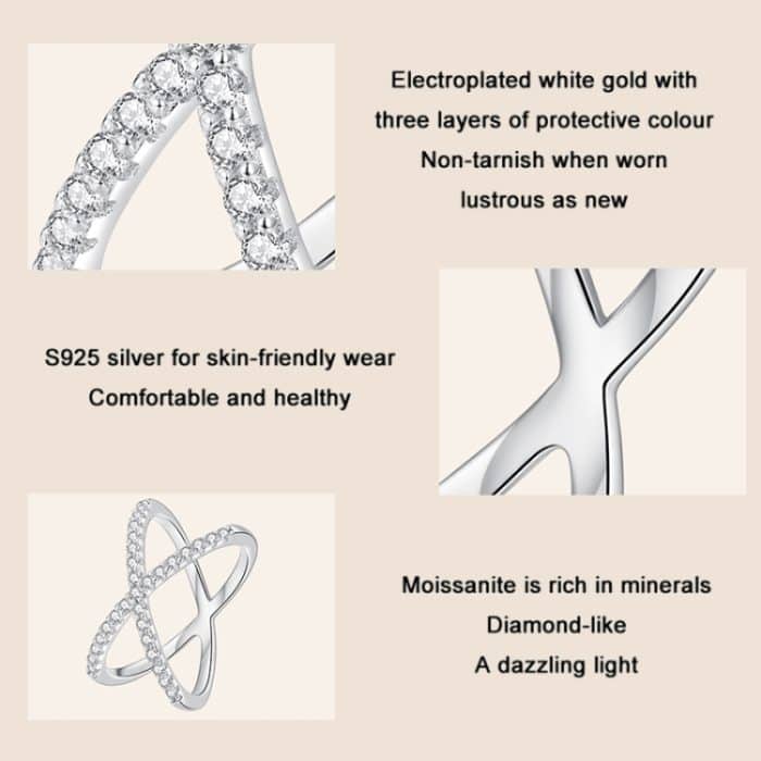S925 Sterling Silber weiß vergoldet Dual Layer Moissanit Ring Handdekoration – Bild 4