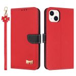 Metal Bow Leather Phone Case with Hand Strap, For iPhone 15, For iPhone 14 / 13