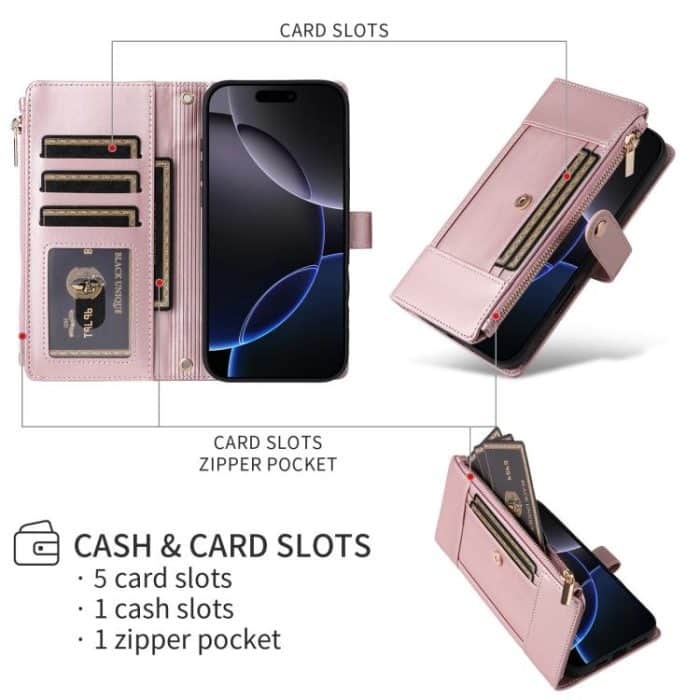 Crossbody Strap RFID Blocking Zipper Wallet Leather Phone Case, For iPhone 15, For iPhone 14 Plus – Bild 5