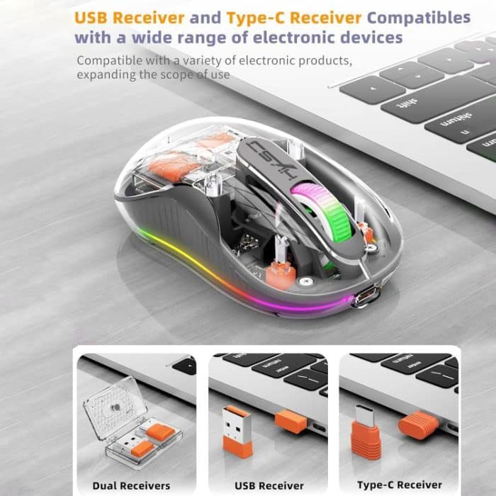 HXSJ M333 Three Modes Transparent Wireless Mouse – Bild 4
