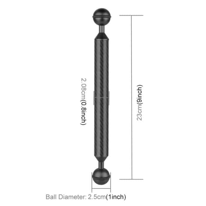 PULUZ 9 Zoll 23 cm Länge 20,8 mm Durchmesser Doppelkugeln Schwimmarm aus Kohlefaser, Kugeldurchmesser: 25 mm, 9 inch Black, 9 inch Blue, 9 inch Red – Bild 3
