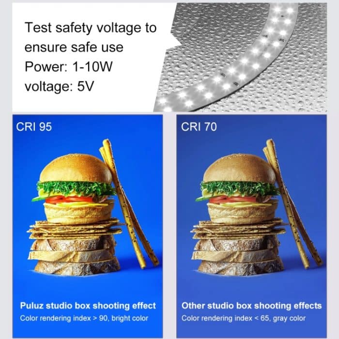 PULUZ 25 cm, faltbar, tragbar, 3 Modi, Dual-Farbtemperatur, Ringlicht, Fotobeleuchtung, Studio, Aufnahmezelt, Box mit 6 x doppelseitigen Farbhintergründen, Größe: 25 cm x 25 cm x 25 cm, 25cm 3 Color Temp. Box Black, 25cm 3 Color Temp. Box Black RU – Bild 4
