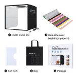 PULUZ 25 cm, faltbar, tragbar, 3 Modi, Dual-Farbtemperatur, Ringlicht, Fotobeleuchtung, Studio, Aufnahmezelt, Box mit 6 x doppelseitigen Farbhintergründen, Größe: 25 cm x 25 cm x 25 cm, 25cm 3 Color Temp. Box Black, 25cm 3 Color Temp. Box Black RU – Bild 8