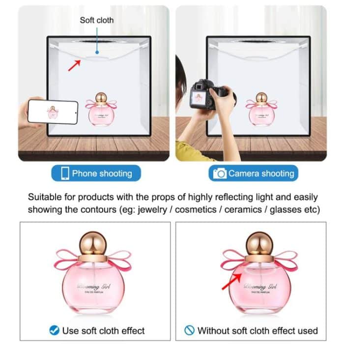 PULUZ 30 cm faltbares, hohes 97 CRI-Ringlicht, Fotobeleuchtung, Studio-Aufnahmezelt, Box-Set mit 6 Hintergrundfarben (Schwarz, Weiß, Orange, Rot, Grün, Blau), aufgeklappte Größe: 30 cm x 30 cm x 30 cm, 30cm Box Black, 30cm Box Black RU, 30cm Box Green ... – Bild 7