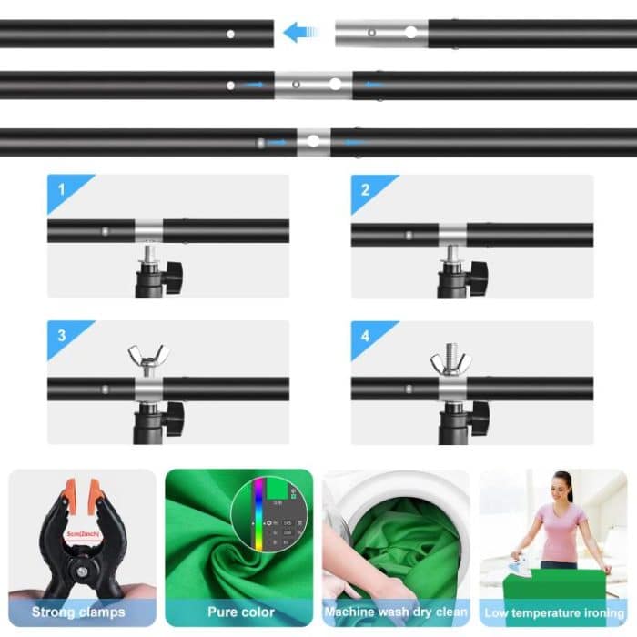 PULUZ 1 x 2 m T-förmiger Fotostudio-Hintergrund-Stützständer, Hintergrund-Querstangen-Halterungs-Set mit Clips, 1 x 2m Bracket Kit – Bild 4