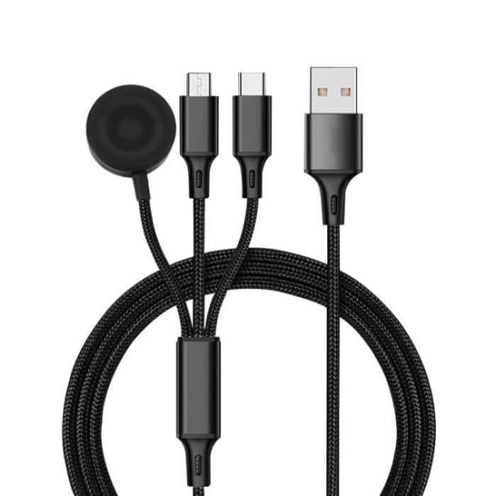 Für iPhone / Apple Watch 3 In 1 8 Pin + Typ-C / USB-C + magnetische Ladebasis Multifunktions-Ladekabel, Länge: 1 m – Bild 1