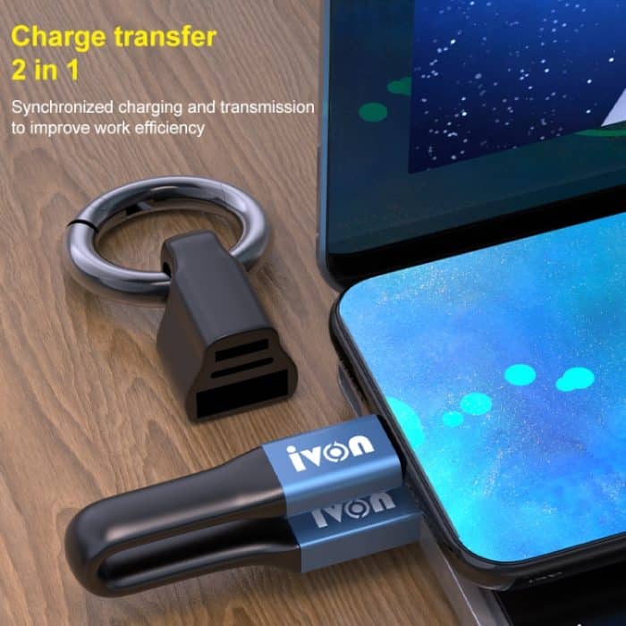 IVON CA90 3,1 A Max. tragbares USB-zu-USB-C/Typ-C-Datenkabel mit Ring, Länge: 14,5 cm – Bild 7