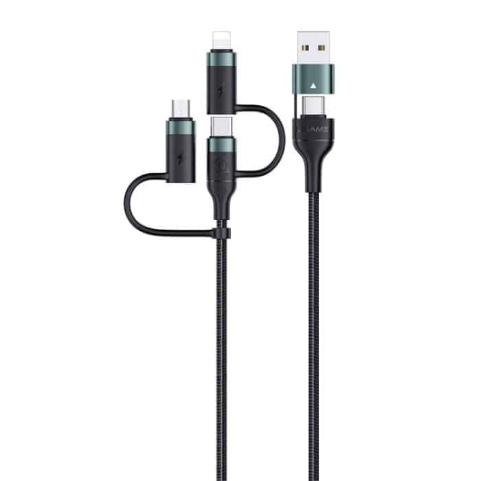 USAMS US-SJ547 U62 USB + Typ-C / USB-C zu Typ-C / USB-C + 8 Pin + PD-Schnellladedatenkabel aus Micro-Aluminiumlegierung, Länge: 1,2 m – Bild 1