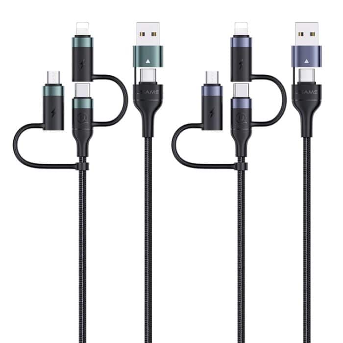 USAMS US-SJ547 U62 USB + Typ-C / USB-C zu Typ-C / USB-C + 8 Pin + PD-Schnellladedatenkabel aus Micro-Aluminiumlegierung, Länge: 1,2 m – Bild 2