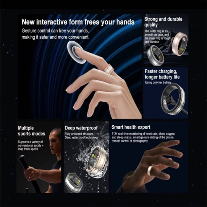 R18 SIZE 12 Smart Ring, unterstützt Herzfrequenz / Blutsauerstoff / Schlaf / mehrere Sportmodi – Bild 7