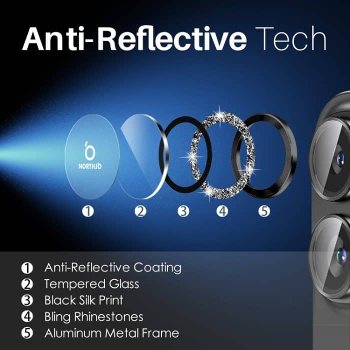 NORTHJO Glitzernder Kameraobjektivschutz aus gehärtetem Glas mit Metallring, For iPhone 16 / 16 Plus – Bild 3